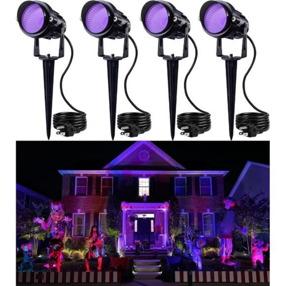 4 Pack Halloween Blacklight Spotlight Outdoor Black Light Spot Light 12W LED - Picture 1 of 8